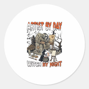 Artist Day Witch Night Halloween Skeleton Painter Classic Round Sticker