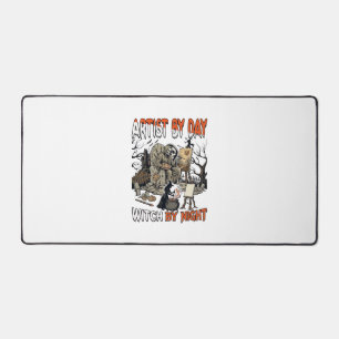Artist Day Witch Night Halloween Skeleton Painter Desk Mat