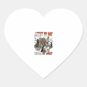 Artist Day Witch Night Halloween Skeleton Painter Heart Sticker