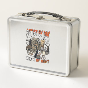 Artist Day Witch Night Halloween Skeleton Painter Metal Lunch Box