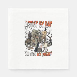 Artist Day Witch Night Halloween Skeleton Painter Napkin