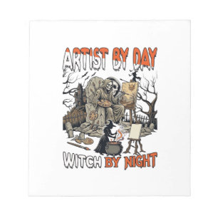 Artist Day Witch Night Halloween Skeleton Painter Notepad