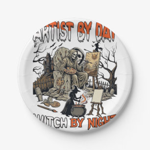 Artist Day Witch Night Halloween Skeleton Painter  Paper Plate