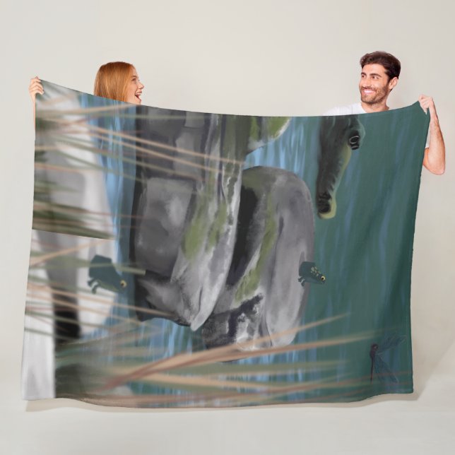  Artist-Drawn River Scene Fleece Blanket (In Situ)