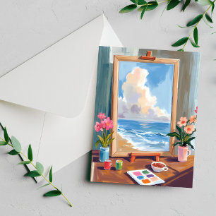 Artist Easel Canvas Watercolor Painting Card