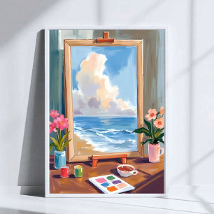 Artist Easel Canvas Watercolor Painting Poster