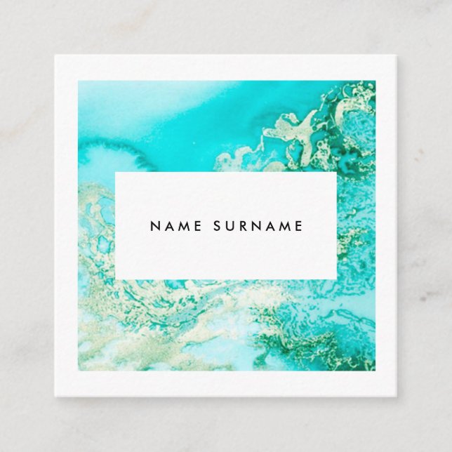 Artist Marble Mint Watercolor Square Business Card (Front)