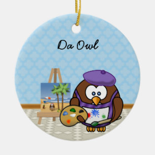 artist owl ceramic ornament