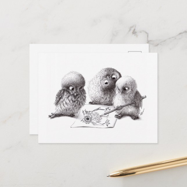 Artist Owls Postcard (Front/Back In Situ)