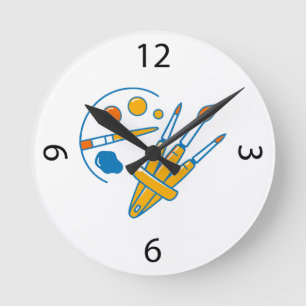 Artist Paint Palette and Brushes Round Clock