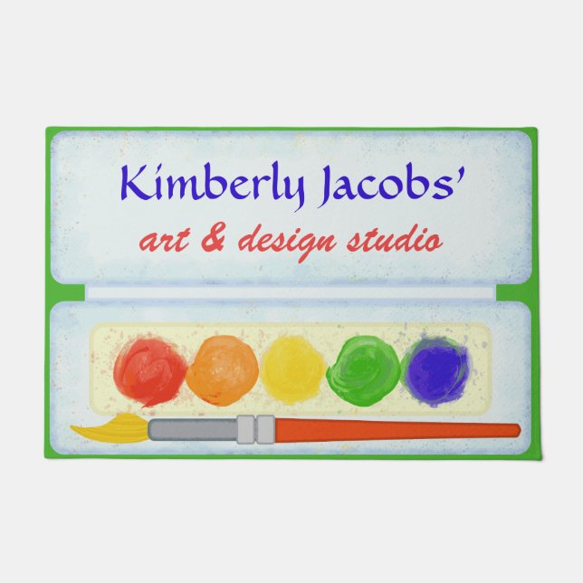 Artist Paint Palette Paintbrush | Custom Studio Doormat (Front)