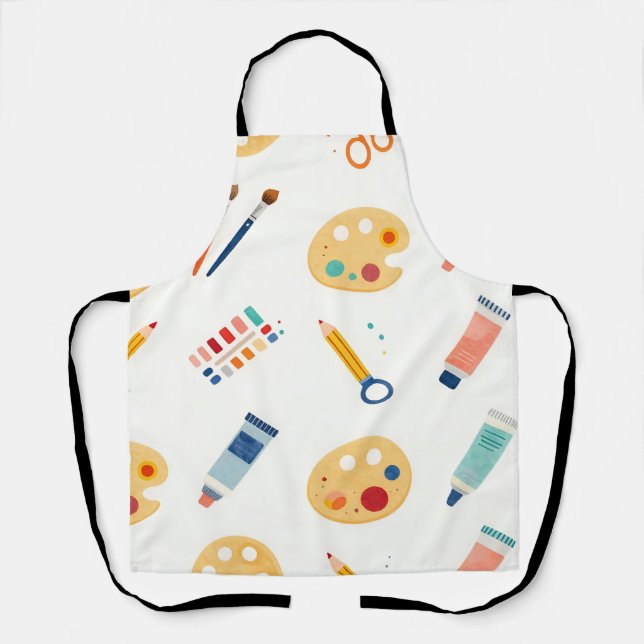 Artist Paint Tools Pattern Cute Watercolor Apron (Front)