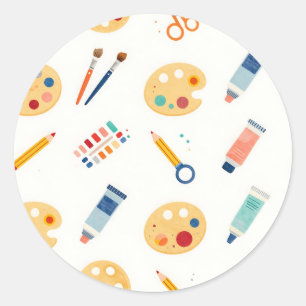 Artist Paint Tools Pattern Cute Watercolor Classic Round Sticker