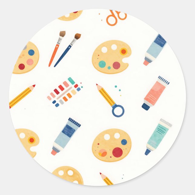 Artist Paint Tools Pattern Cute Watercolor Classic Round Sticker (Front)