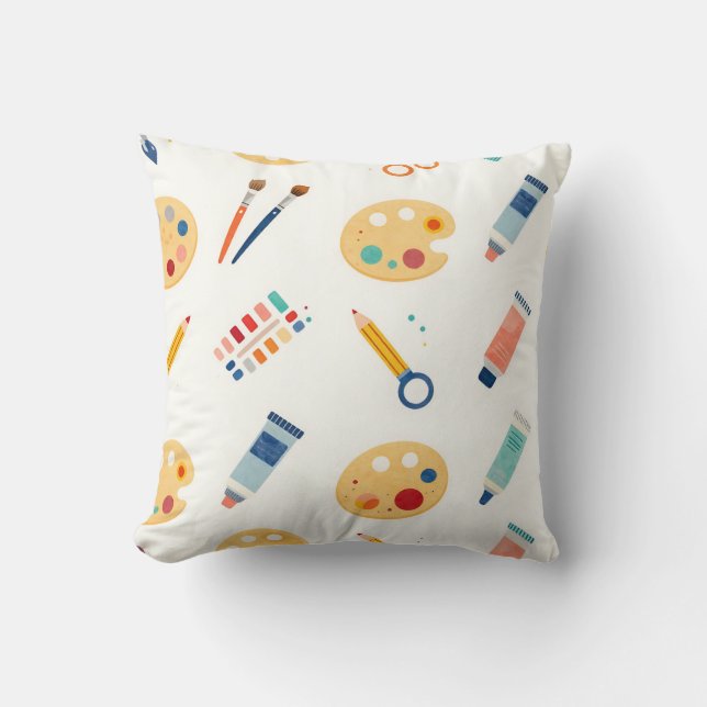 Artist Paint Tools Pattern Cute Watercolor Cushion (Front)