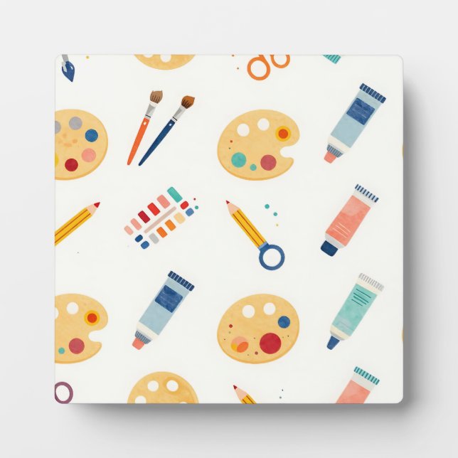 Artist Paint Tools Pattern Cute Watercolor Plaque (Front)