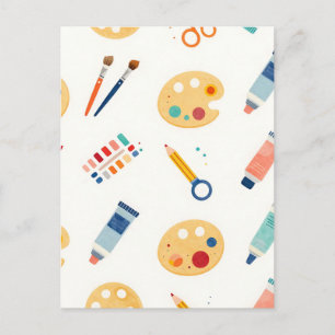Artist Paint Tools Pattern Cute Watercolor Postcard