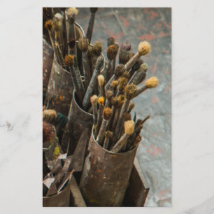 Artist Paintbrushes in Rusty Tin Cans Stationery