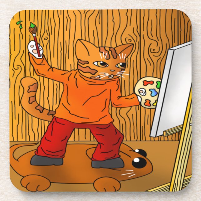 Artist Painter Cat Coaster (Front)