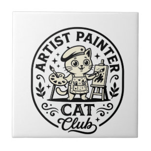 Artist Painter Cat Funny Cat Graphic - Artist Pain Ceramic Tile