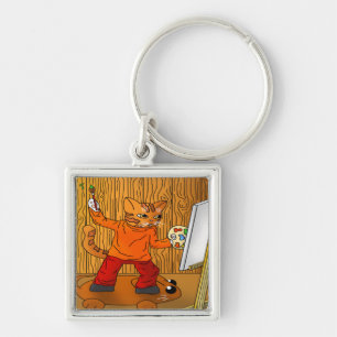 Artist Painter Cat Key Ring