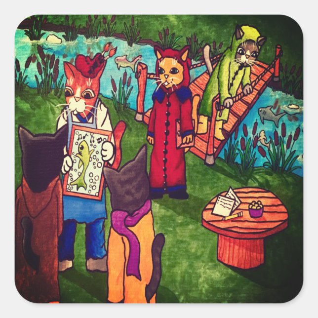 Artist Painter Cat Rectangular Sticker (Front)