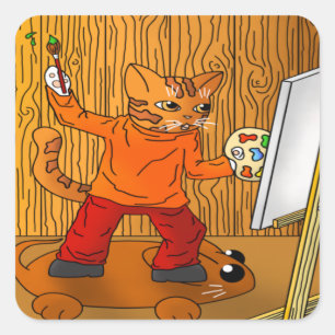 Artist Painter Cat Square Sticker