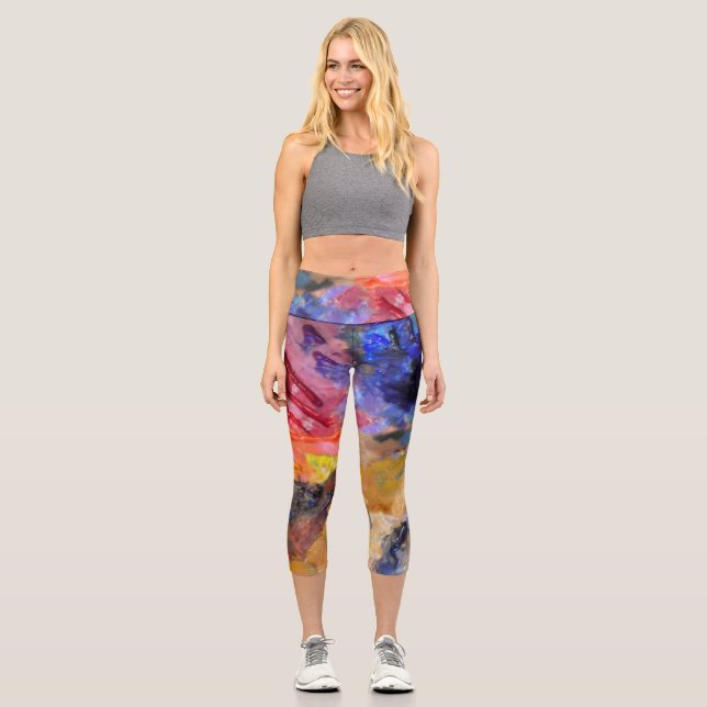 Artist Painter's Palette Colourful Paint  Capri Leggings (Front)