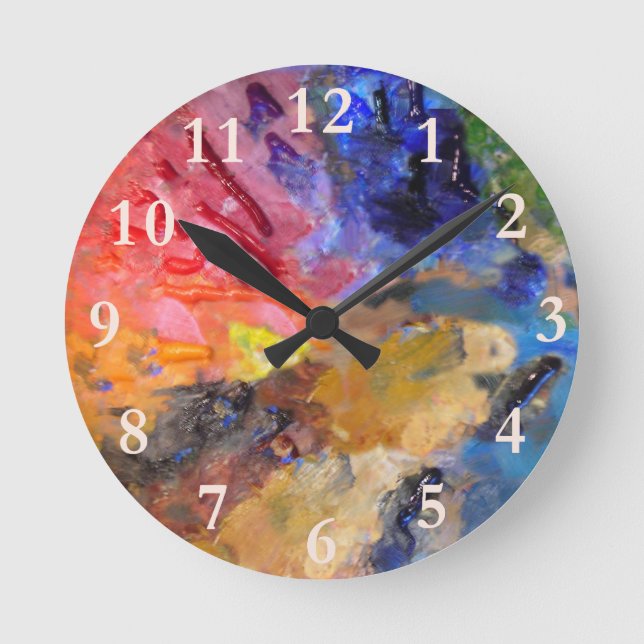 Artist Painter's Palette Colourful Paint  Round Clock (Front)