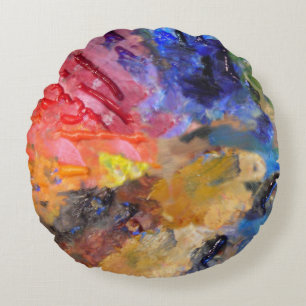 Artist Painter's Palette Colourful Paint Round Cushion