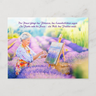 Artist Painting in Blooming Lavender Field Holiday Postcard