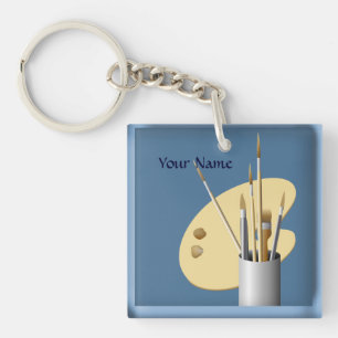 Artist Palette and Brushes Blue Keychain