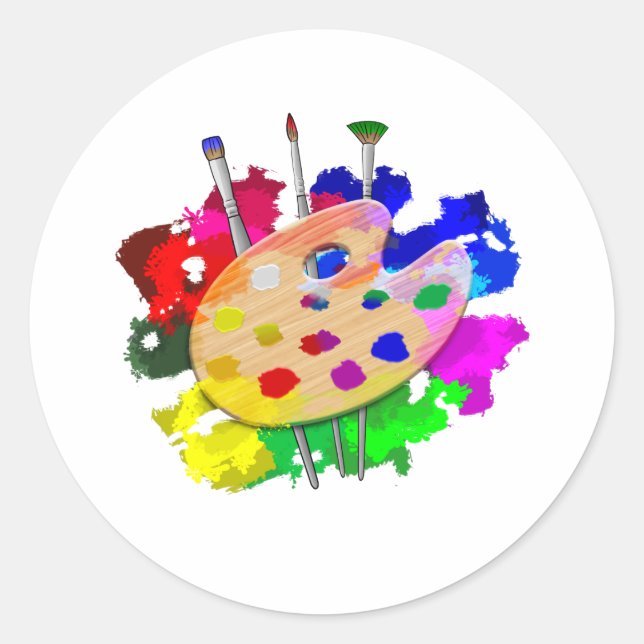 Artist Palette And Brushes Classic Round Sticker (Front)