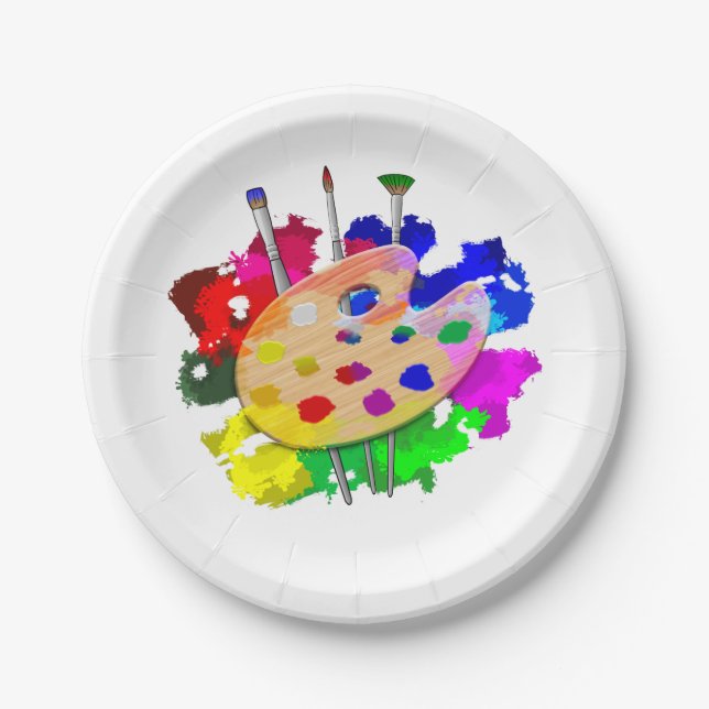 Artist Palette And Brushes Paper Plate (Front)