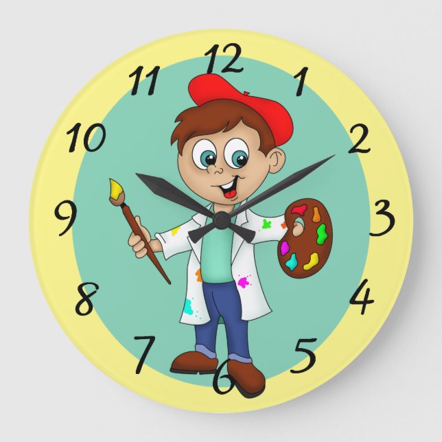 Artist, Palette and Paint Brush Large Clock (Front)
