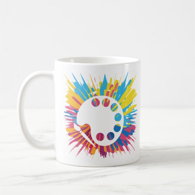 Artist palette paintbrush and colour explosion  coffee mug (Left)
