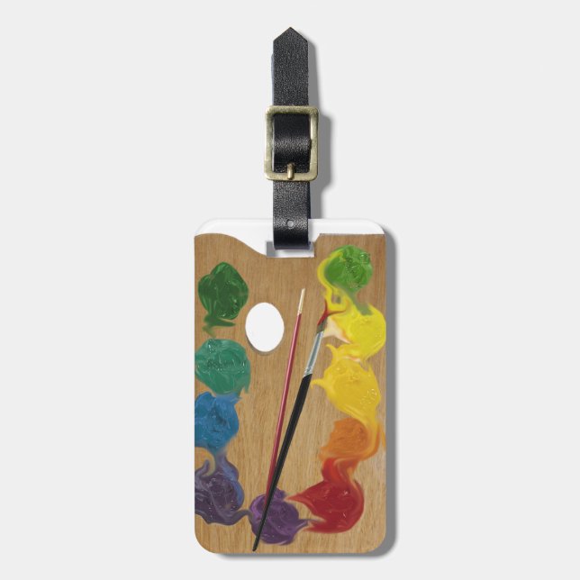 Artist palette rectangle rainbow luggage tag (Front Vertical)
