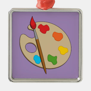 Artist Palette with Paint Brush Metal Ornament