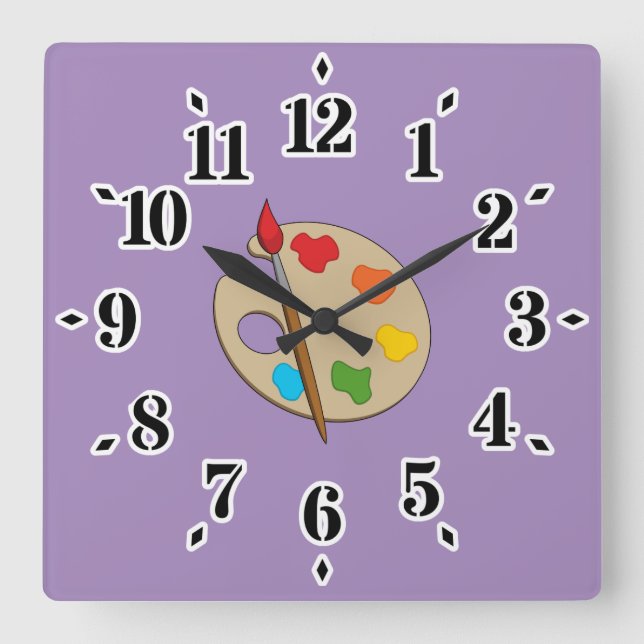 Artist Palette with Paint Brush Square Wall Clock (Front)