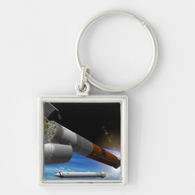 Artist rendition of a heavy-lift rocket key ring (Front)