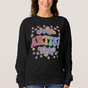 ARTIST-Retro Groovy Vintage, Flowers, Hearts, Star Sweatshirt