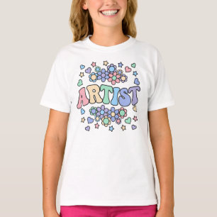 ARTIST-Retro Groovy Vintage, Flowers, Hearts, Star T-Shirt