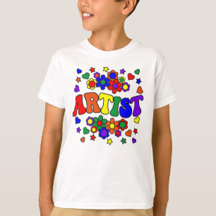 ARTIST-Retro Groovy Vintage, Flowers, Hearts, Star T-Shirt