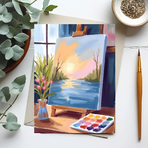 Artist’s Canvas Pastel Watercolor Painting Postcard