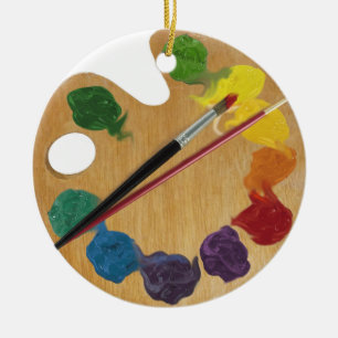 Artist`s palette colour wheel ceramic tree decoration