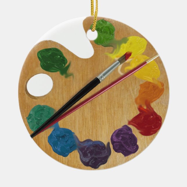 Artist`s palette colour wheel ceramic tree decoration (Front)