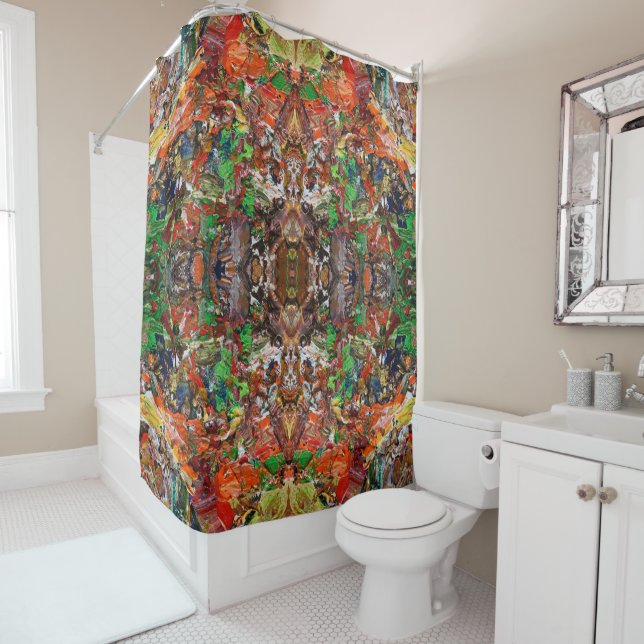 Artist’s Palette: Expressive Paint Stroke Pattern Shower Curtain (In Situ)