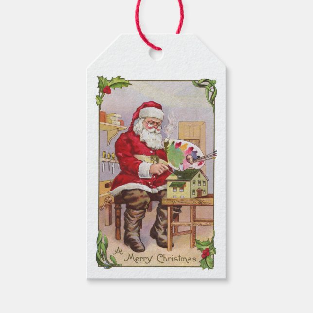 Artist Santa Clause VIntage Christmas Gift Tag (Front)