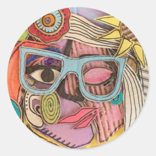 Artist self portrait collage classic round sticker