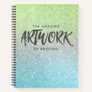 Artist Sketchbook Elegant Teal Green Glitter Notebook